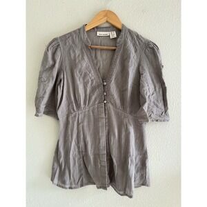 DKNY Y2K Babydoll Top Size S Light Brown-Gray Laced Sheer Coquette Buttons